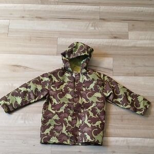 Gymboree Green and Brown Raincoat Dinosaur Lined Flaw Jacket Size 5-6 Years (E)